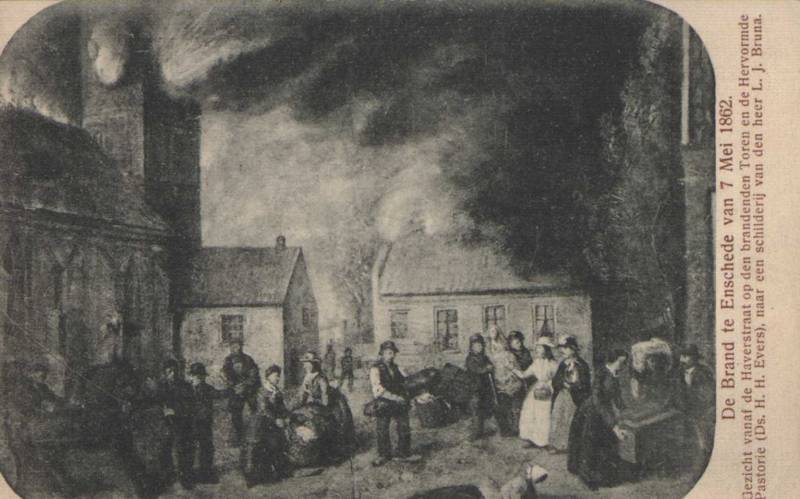 Ansichtkaart stadsbrand Enschede, 1862