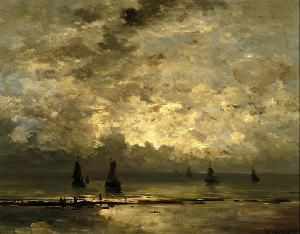 Hendrik Willem Mesdag - Schepen op zee onder bewolkte hemel