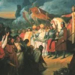 Karel de Grote's leger na een overwinning bij Paderborn in 785. Door Ary Scheffer (1795-1858), Paleis Versailles. Bron: Wikipedia
