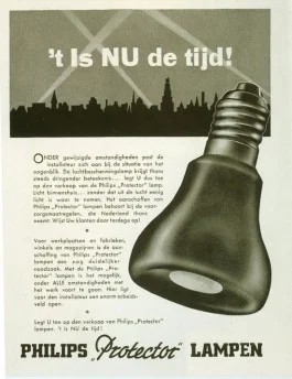 Reclameposter van Philips Protector-verduisteringslampen. Bron: http://www.pa3esy.nl/oudershuis/bevrijding/html/bevrijding_set.html