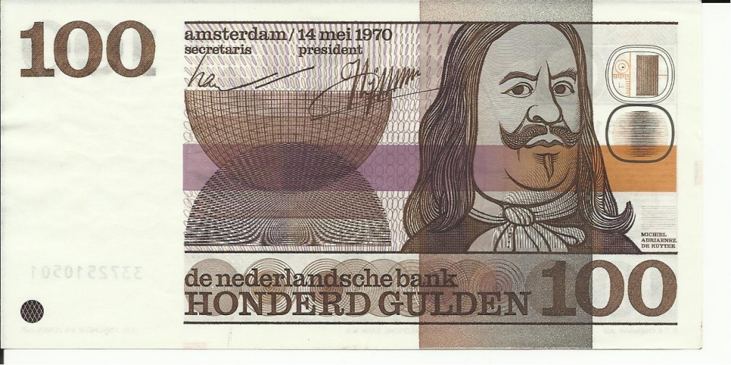 Bankbiljet van 100 gulden met Michiel de Ruyter (muntenkabinet.nl)