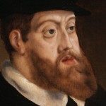 Portret van Karel V waarop duidelijk te zien is hoe zijn kin naar voren stak