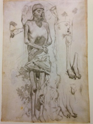 Mummie van Karel V, schets door Rico de Ortega, 1872, tekening in het STAM, Gent