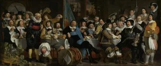 Schuttersmaaltijd na de ondertekening van het Verdrag van Münster op 18 juni 1648. Door Bartholomeus van der Helst, bron: Rijksmuseum