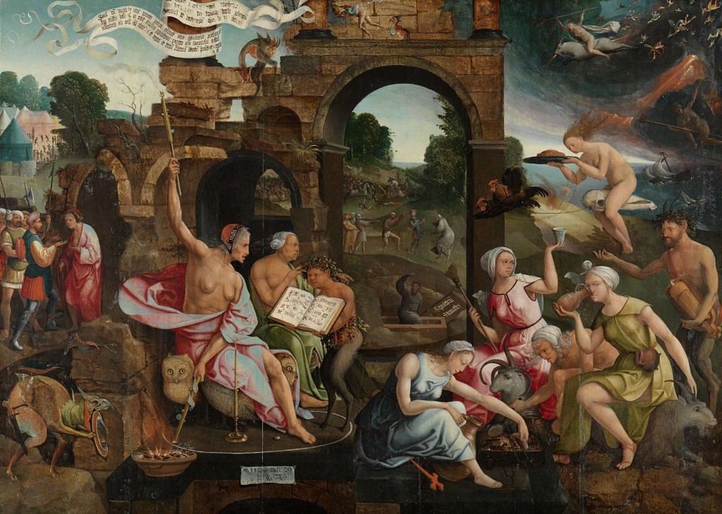 Vliegende heksen op een schilderij uit 1526: ‘Saul bij de heks van Endor’ (Jacob van Oostsanen).