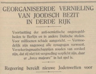 Kop van het Algemeen Handelsblad van 11 november 1938 (Delpher)  