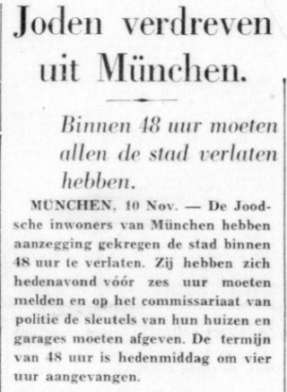 De Telegraaf over de Kristallnacht, 11 november 1938  (Delpher)