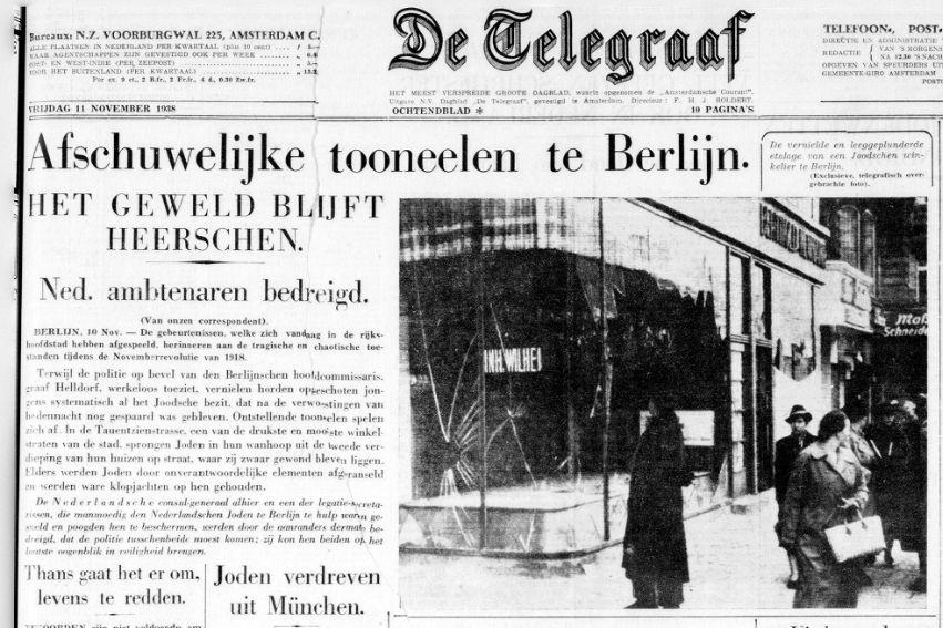De Telegraaf over de Kristallnacht, 11 november 1938  (Delpher)