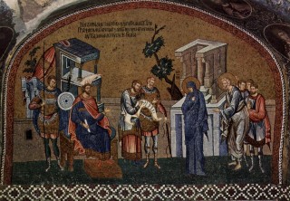 Volkstelling door Quirinius (Byzantijnse mozaïek uit de Kahrié-Djami kerk in Istanboel, ca. 1315-1320)