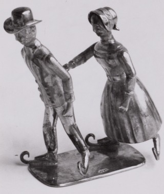 Jacobus Held, Schaatsend paar, ca. 1880 (miniatuurzilver)