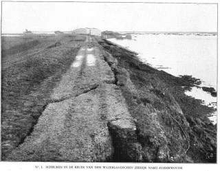 Scheuren in de Zuiderwouder zeedijk na de storm. (Rapport Rijkswaterstaat 1916)