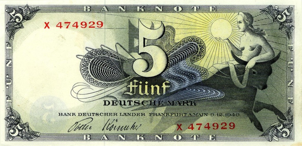 Europa en de stier op een oud Duits bankbiljet