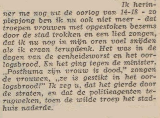 In Limburg zongen vrouwen grove liedjes over Posthuma's vrouw. Bron: 'Rommedoe', Limburgsch Dagblad (22 okt. 1968) p.17