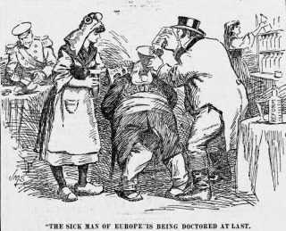 Cartoon uit 1898 met 'de zieke man van Europa'