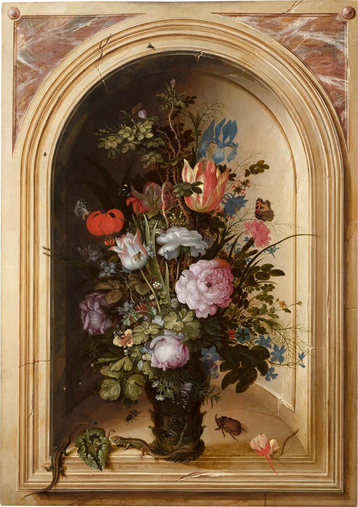 Vaas met bloemen in een stenen nis - Roelant Savery, 1615 (Mauritshuis)