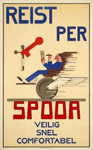 Affiche Reist per spoor, N.J. van de Vecht, ca. 1932 (Spoorwegmuseum)