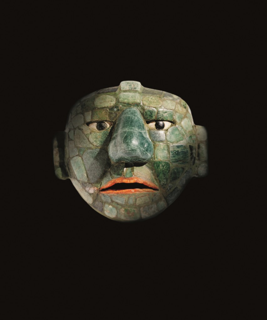 Masker gemaakt van jade, obsidiaan en schelpen, 500 - 800 na Christus, jade, collectie: Fundación La Ruta Maya, Guatemala