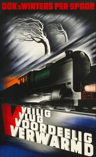 Affiche winter op het spoor, Kees van der Laan, 1938 (Spoorwegmuseum)