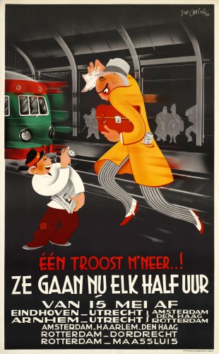Affiche halfuursdienst, Joop Geesink, 1939 (Spoorwegmuseum)