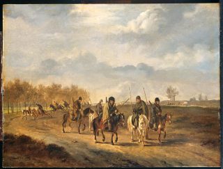 Kozakken op een landweg in Nederland 1813