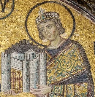Mozaïek van Constantijn in de Hagia Sophia, ca. 1000. Bron: Wikimedia