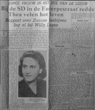 Het artikel dat op 4 mei 1960 verscheen in de Alkmaarsche Courant en waarin Thea Hoogensteijn werd beschreven als een vergeten verzetsheldin.