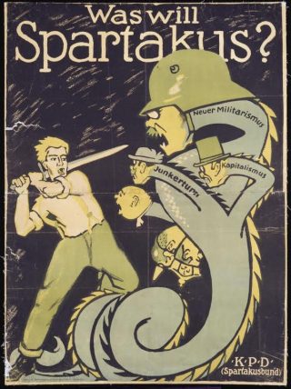 Propagandaposter Spartakus Bund 1919. Bron: Deutsches Historisches Museum