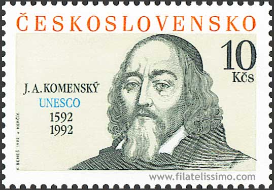Tsjechoslowaakse postzegel met afbeelding Jan Comenius uit 1992.