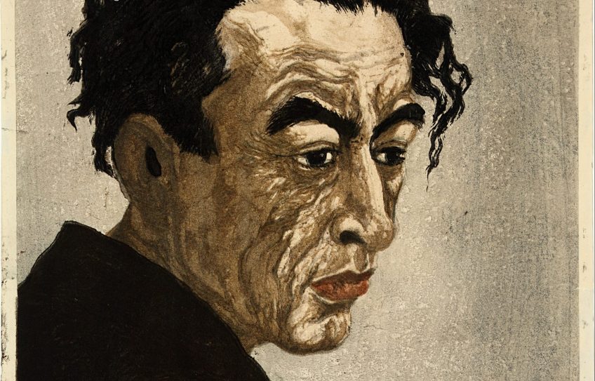 PORTRET VAN HAGIWARA SAKUTARŌ, Onchi Kōshirō (1891-1955). Kleurenhoutsnede op papier, 1949, P0109. Collectie Elise Wessels – Nihon no hanga