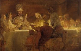 De samenzwering van de Bataven onder Claudius Civilis volgens Rembrandt van Rijn