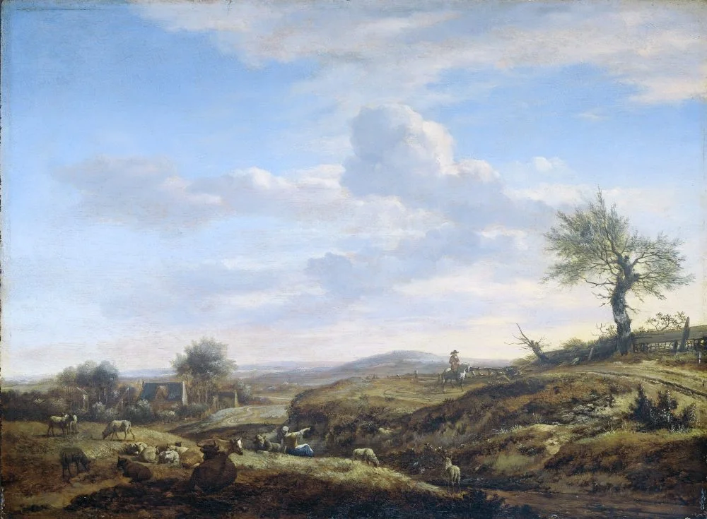Heuvelachtig landschap met hoge weg, Adriaen van de Velde, 1660 - 1672. Collectie Rijksmuseum