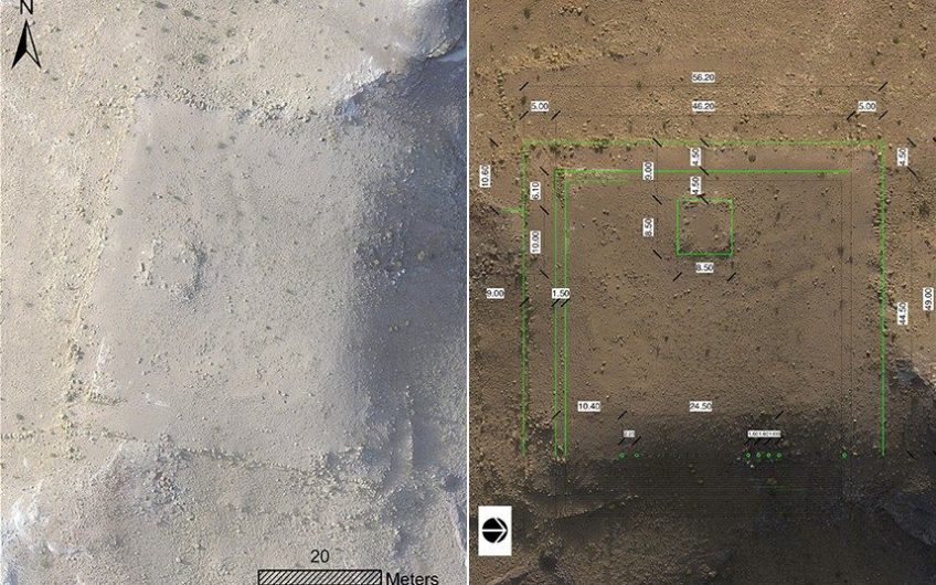 Drone-beelden waarop de contouren van het monument te zien zijn