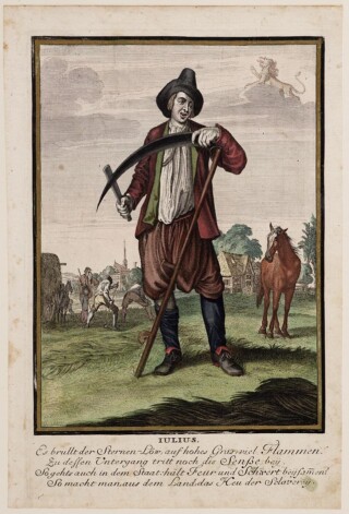 Casper Luyken, Iulius, 1700, ets en gravure afgezet met waterverf. Collectie Amsterdam Museum, A 44734