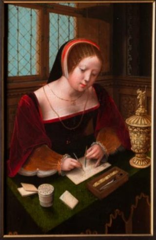 Meester van de vrouwelijke halffiguren, Dame aan haar bureau, ca. 1500-1520 (The Phoebus Foundation)