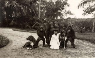 Meisje in Nederlands-Indië met aap. Ca.1930. Foto: Het Leven / Koninklijke Bibliotheek