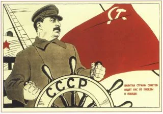 Propagandafoto met Stalin als kapitein van de USSR.