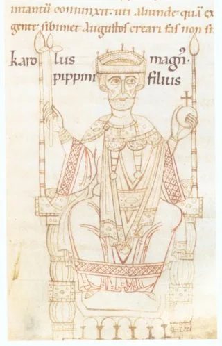 Afbeelding van Karel de Grote in de Kroniek van Ekkehard van Aura (ca. 1112/1114)