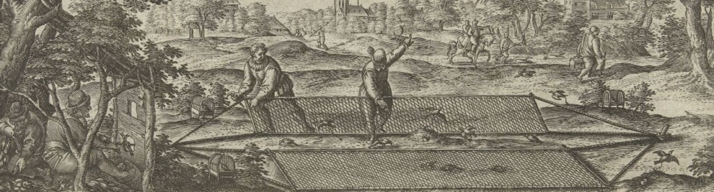 Vinkenjacht, met behulp van een net vangen jagers vinken