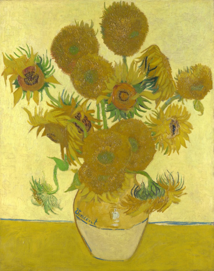 Vaas met vijftien zonnebloemen (Arles, augustus 1888). National Gallery, London, Groot-Brittannië