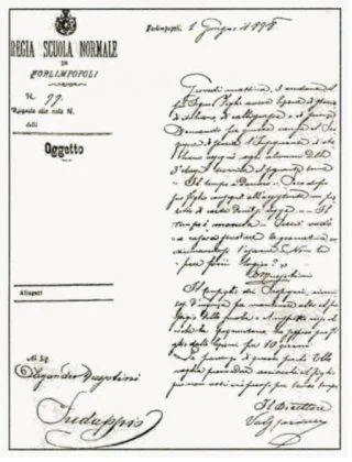  Brief van school waarin staat dat Mussolini voor tien dagen geschorst is vanwege zijn gedrag. Bron: Brenda Haugen, Benito Mussolini. Fascist Italian  Dictator (Minneapolis: Compass Point, 1998) 19.