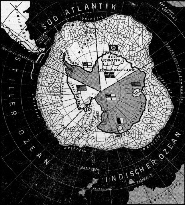 Duitse kaart die duidelijk maakt hoe Antarctica is verdeeld - Deutsche Zeitung in den Niederlanden, 1940 (Delpher)