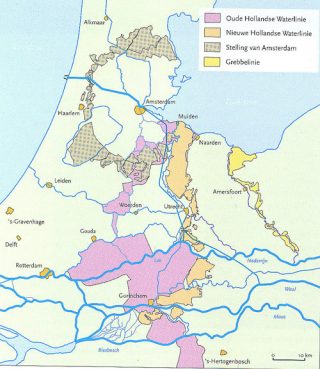 Kaart met de Hollandse waterlinies
