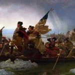 George Washington steekt de Delaware over, 1776. Schilderij van Leutze