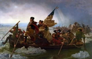 George Washington steekt de Delaware over, 1776. Schilderij van Leutze