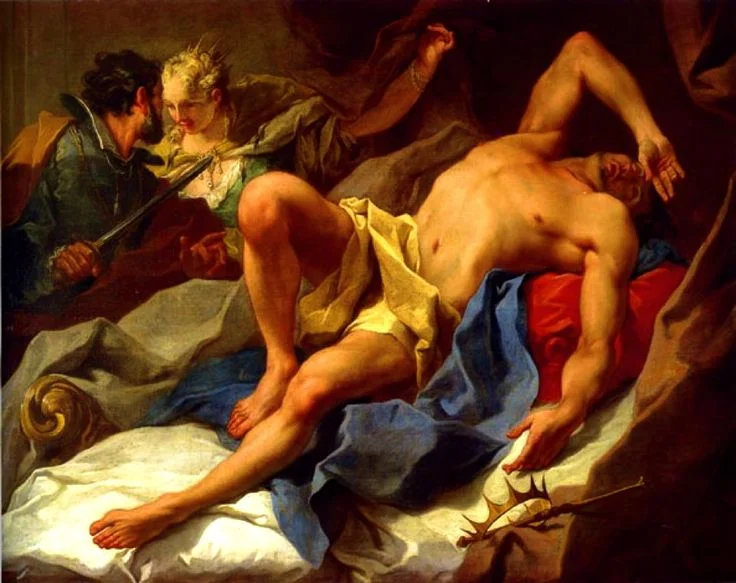 Giovanni Battista Pittoni (1687-1767), "De dood van koning Candaules" (1720-1722). Schilderij uit de collectie van Catharina II. (Bron: boek p.146) 