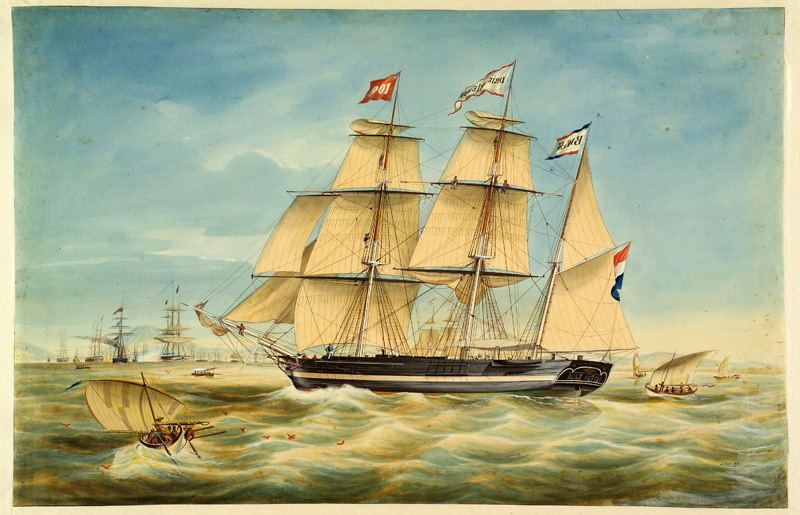 Het barkschip De Drie Vrienden op de rede van Batavia (1851)