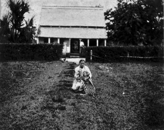 Een Surinaamse met een jonge panter. Foto: Tropenmuseum