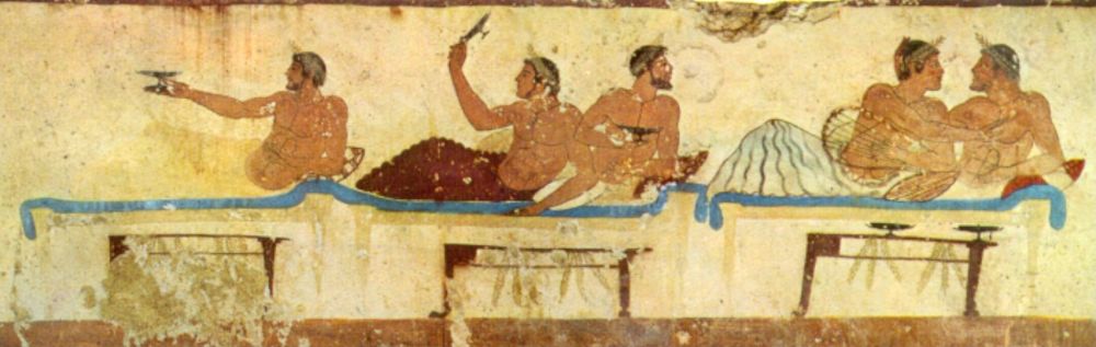 Een symposium, fresco uit de 5e eeuw v.Chr.