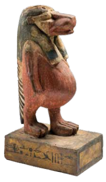  Houten beeld van de godin Taweret uit Deir el-Medina, beschermgodin van zwangerschap, kinderen en vruchtbaarheid, 40 cm hoog (Museo Egizio, Turijn).