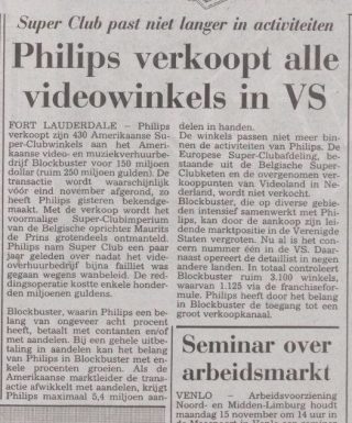 Krantenbericht over de afstoting van de Amerikaanse winkels (Limburgsch Dagblad, oktober 1993 - Delpher)